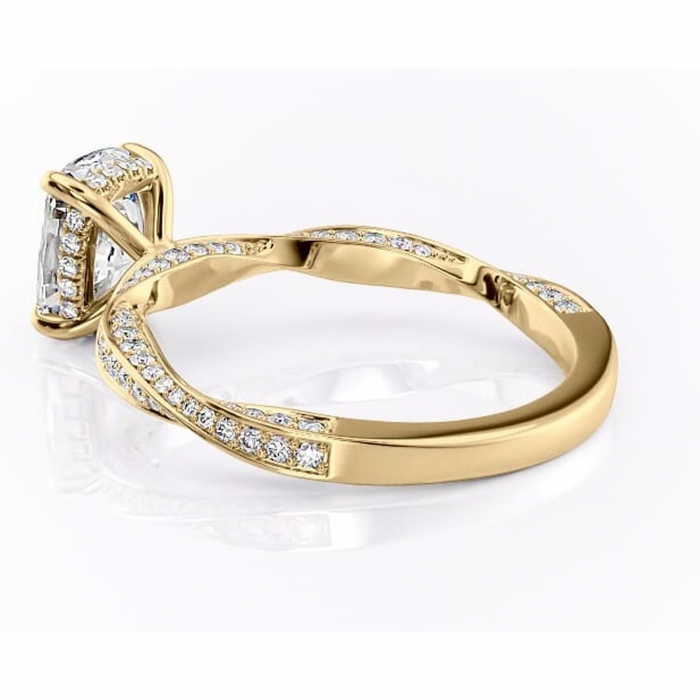 Inel de logodnă Rhea din aur Galben 14kt cu moissanite tăietură asscher – Montură pavé rafinată pentru profil înalt | Personalizează și configurează gratuit online [5]
