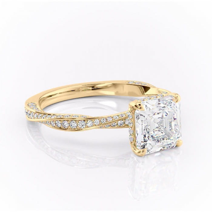 Inel de logodnă Rhea din aur Galben 18kt cu moissanite tăietură asscher – Montură pavé rafinată pentru profil înalt | Personalizează și configurează gratuit online [1]