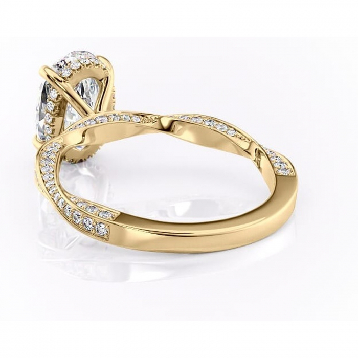 Inel de logodnă Rhea din aur Galben 14kt cu moissanite tăietură ovală – Montură pavé rafinată pentru profil înalt | Personalizează și configurează gratuit online [4]
