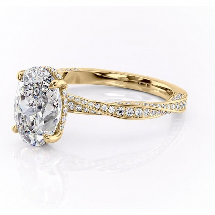 Inel de logodnă Rhea din aur Galben 14kt cu moissanite tăietură ovală – Montură pavé rafinată pentru profil înalt | Personalizează și configurează gratuit online [7]