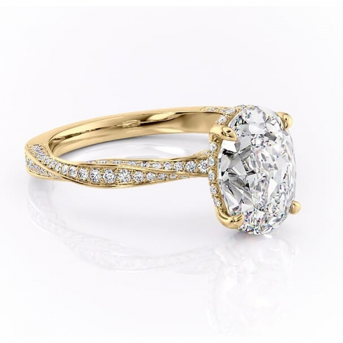 Inel de logodnă Rhea din aur Galben 14kt cu moissanite tăietură ovală – Montură pavé rafinată pentru profil înalt | Personalizează și configurează gratuit online [1]