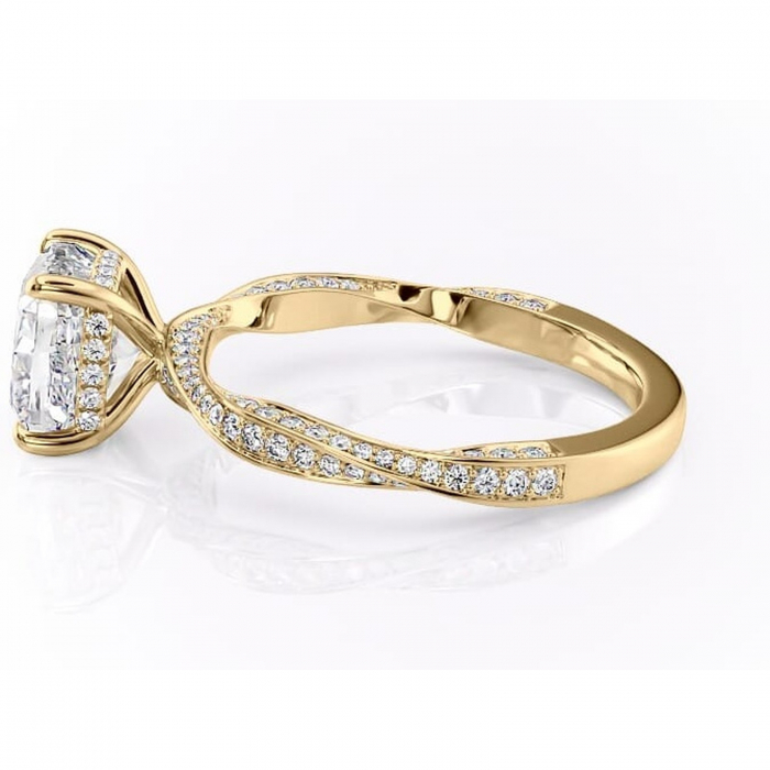 Inel de logodnă Rhea din aur Galben 14kt cu moissanite tăietură pernă – Montură pavé rafinată pentru profil înalt | Personalizează și configurează gratuit online [6]