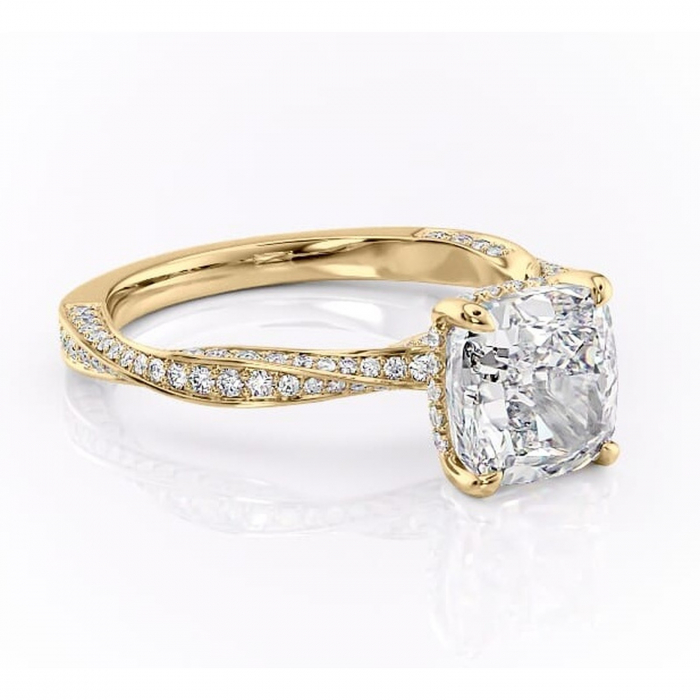 Inel de logodnă Rhea din aur Galben 14kt cu moissanite tăietură pernă – Montură pavé rafinată pentru profil înalt | Personalizează și configurează gratuit online [1]