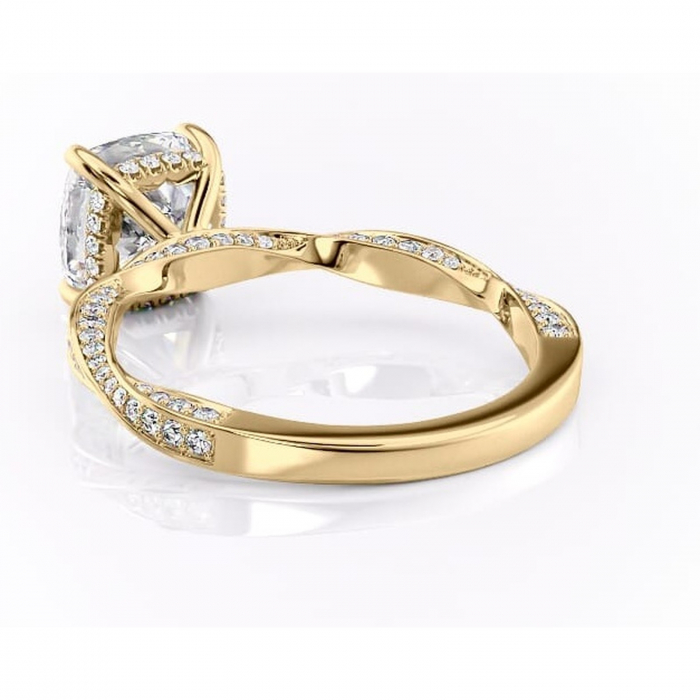 Inel de logodnă Rhea din aur Galben 14kt cu moissanite tăietură pernă – Montură pavé rafinată pentru profil înalt | Personalizează și configurează gratuit online [4]