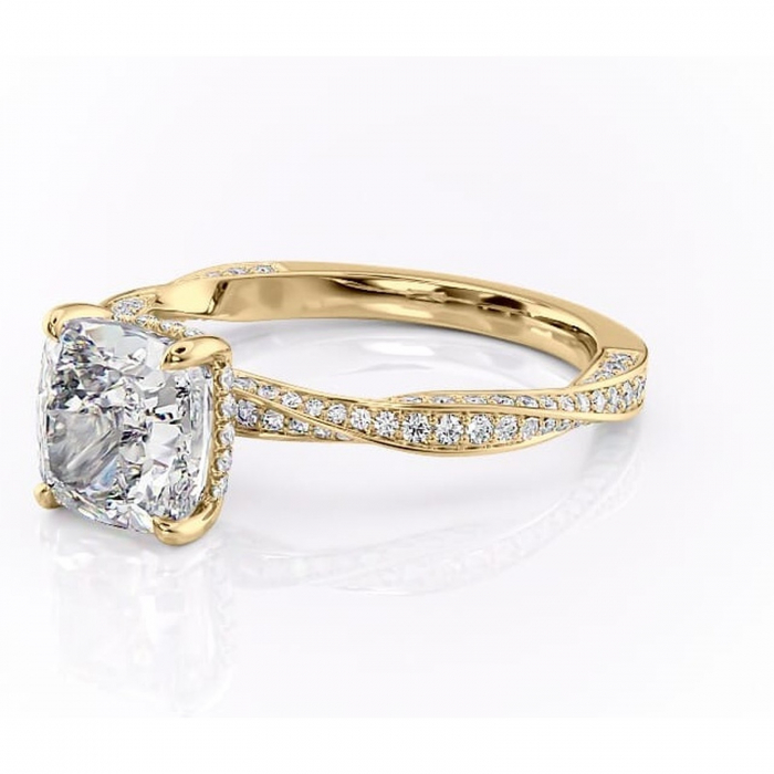 Inel de logodnă Rhea din aur Galben 14kt cu moissanite tăietură pernă – Montură pavé rafinată pentru profil înalt | Personalizează și configurează gratuit online [7]