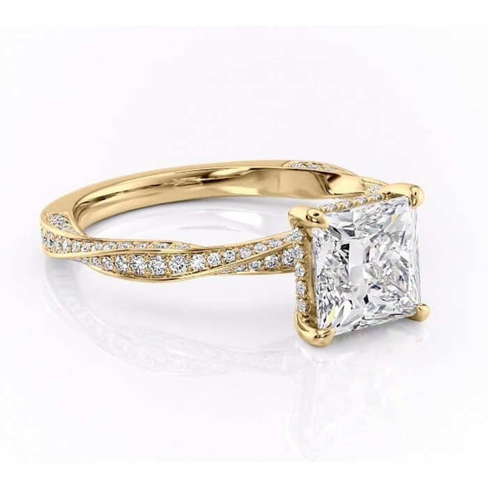 Inel de logodnă Rhea din aur Galben 14kt cu moissanite tăietură princess – Montură pavé rafinată pentru profil înalt | Personalizează și configurează gratuit online [1]