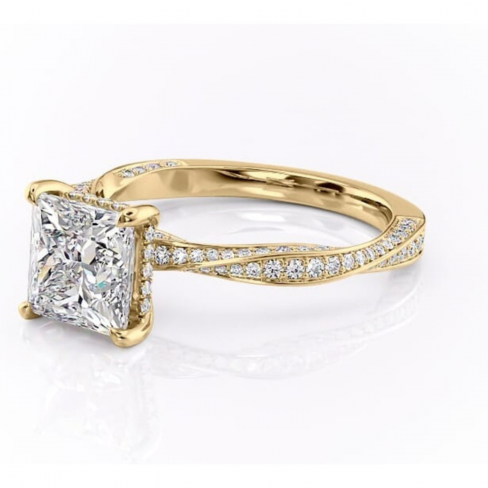 Inel de logodnă Rhea din aur Galben 14kt cu moissanite tăietură princess – Montură pavé rafinată pentru profil înalt | Personalizează și configurează gratuit online [7]