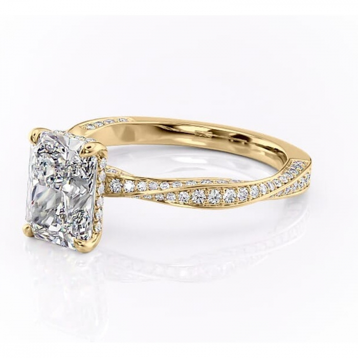Inel de logodnă Rhea din aur Galben 18kt cu moissanite tăietură radiantă – Montură pavé rafinată pentru profil înalt | Personalizează și configurează gratuit online [7]