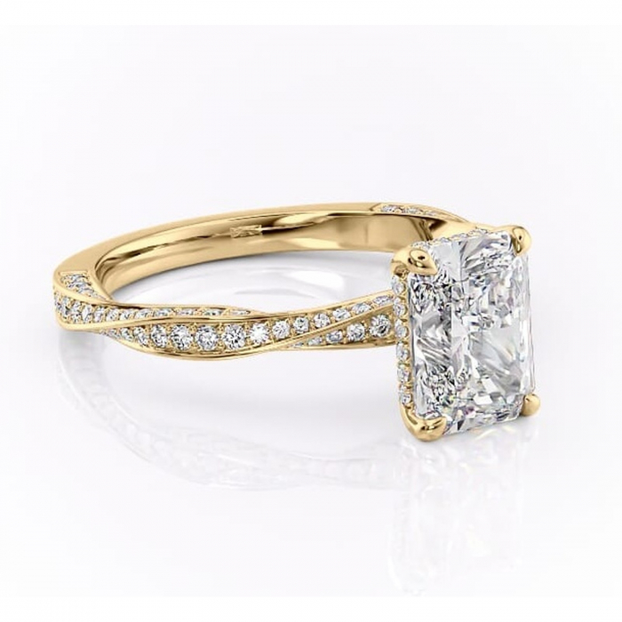 Inel de logodnă Rhea din aur Galben 18kt cu moissanite tăietură radiantă – Montură pavé rafinată pentru profil înalt | Personalizează și configurează gratuit online [1]