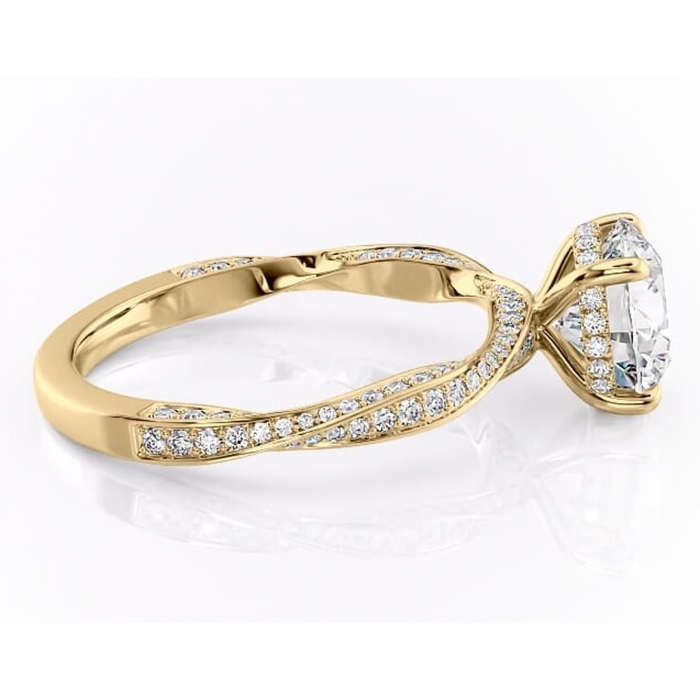 Inel de logodnă Rhea din aur Galben 14kt cu moissanite tăietură rotundă – Montură pavé rafinată pentru profil înalt | Personalizează și configurează gratuit online [2]