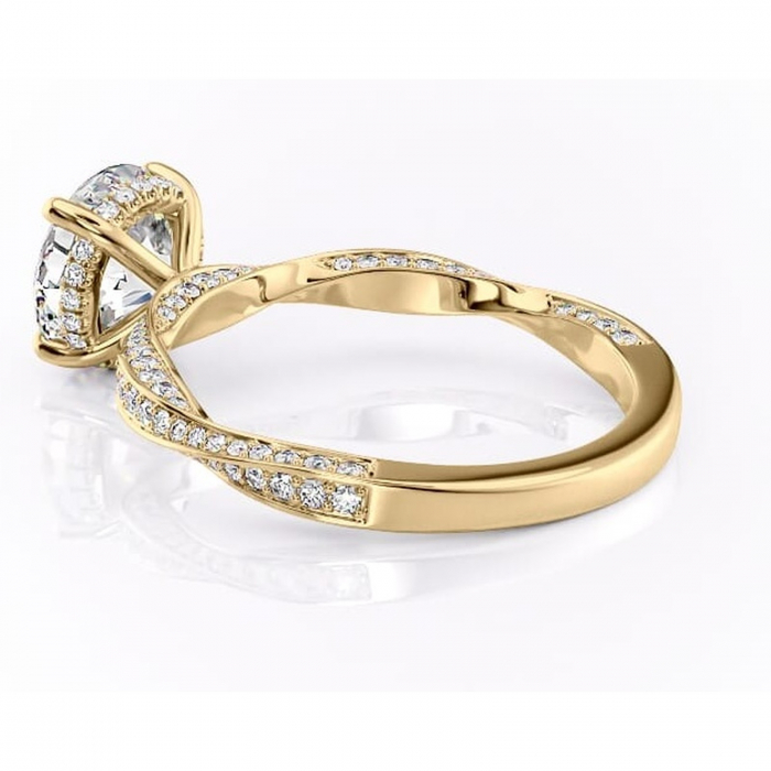 Inel de logodnă Rhea din aur Galben 14kt cu moissanite tăietură rotundă – Montură pavé rafinată pentru profil înalt | Personalizează și configurează gratuit online [5]