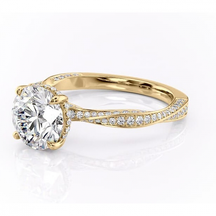 Inel de logodnă Rhea din aur Galben 14kt cu moissanite tăietură rotundă – Montură pavé rafinată pentru profil înalt | Personalizează și configurează gratuit online [7]