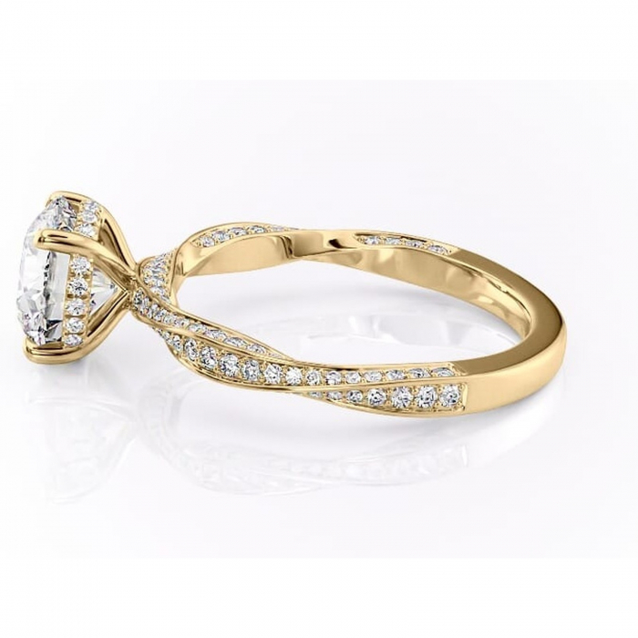 Inel de logodnă Rhea din aur Galben 14kt cu moissanite tăietură rotundă – Montură pavé rafinată pentru profil înalt | Personalizează și configurează gratuit online [6]