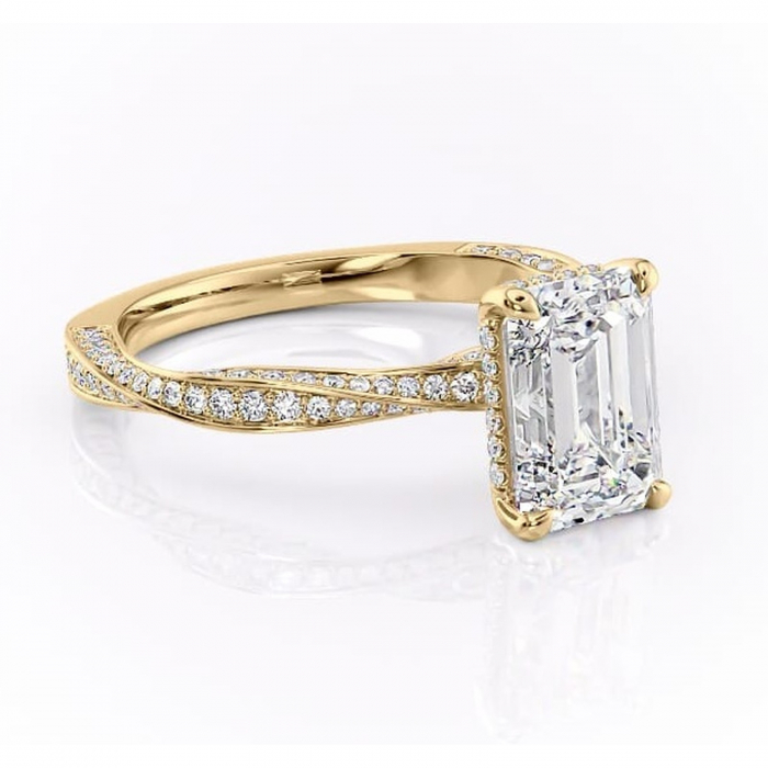 Inel de logodnă Rhea din aur Galben 14kt cu moissanite tăietură smarald – Montură pavé rafinată pentru profil înalt | Personalizează și configurează gratuit online [1]