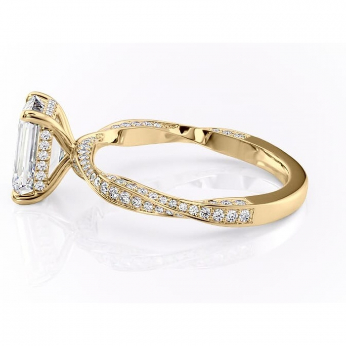 Inel de logodnă Rhea din aur Galben 14kt cu moissanite tăietură smarald – Montură pavé rafinată pentru profil înalt | Personalizează și configurează gratuit online [6]
