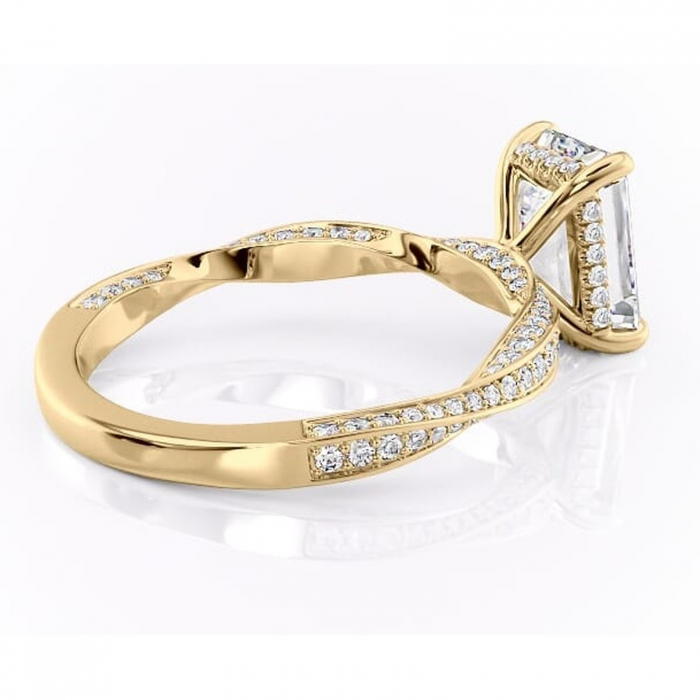 Inel de logodnă Rhea din aur Galben 14kt cu moissanite tăietură smarald – Montură pavé rafinată pentru profil înalt | Personalizează și configurează gratuit online [3]