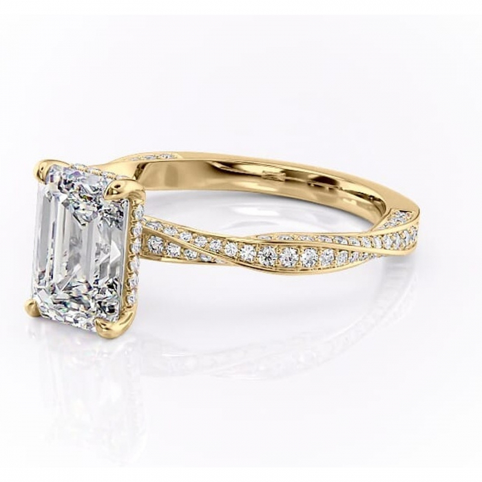 Inel de logodnă Rhea din aur Galben 14kt cu moissanite tăietură smarald – Montură pavé rafinată pentru profil înalt | Personalizează și configurează gratuit online [7]