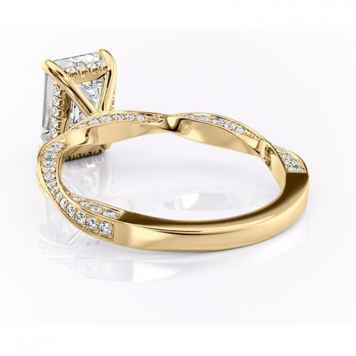 Inel de logodnă Rhea din aur Galben 14kt cu moissanite tăietură smarald – Montură pavé rafinată pentru profil înalt | Personalizează și configurează gratuit online [4]