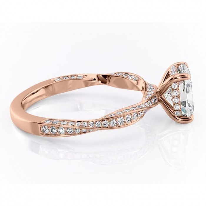 Inel de logodnă Rhea din aur Rose 14kt cu moissanite tăietură asscher – Montură pavé rafinată pentru profil înalt | Personalizează și configurează gratuit online [2]