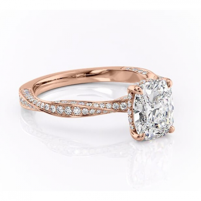 Inel de logodnă Rhea din aur Rose 14kt cu moissanite tăietură asscher – Montură pavé rafinată pentru profil înalt | Personalizează și configurează gratuit online [1]