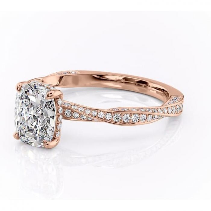 Inel de logodnă Rhea din aur Rose 14kt cu moissanite tăietură asscher – Montură pavé rafinată pentru profil înalt | Personalizează și configurează gratuit online [7]