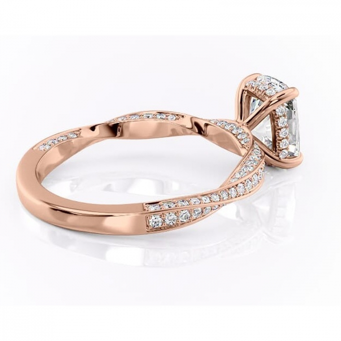 Inel de logodnă Rhea din aur Rose 14kt cu moissanite tăietură asscher – Montură pavé rafinată pentru profil înalt | Personalizează și configurează gratuit online [3]