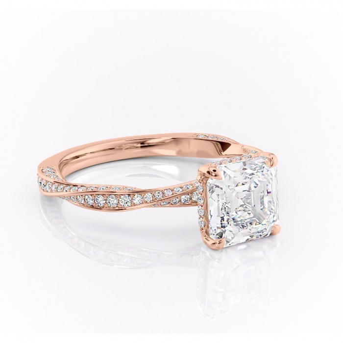 Inel de logodnă Rhea din aur Rose 14kt cu moissanite tăietură asscher – Montură pavé rafinată pentru profil înalt | Personalizează și configurează gratuit online [1]