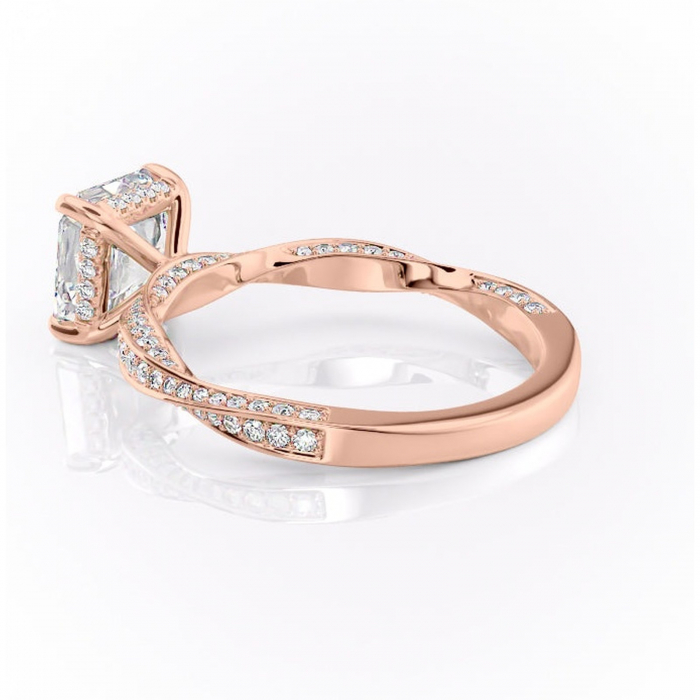 Inel de logodnă Rhea din aur Rose 14kt cu moissanite tăietură asscher – Montură pavé rafinată pentru profil înalt | Personalizează și configurează gratuit online [5]