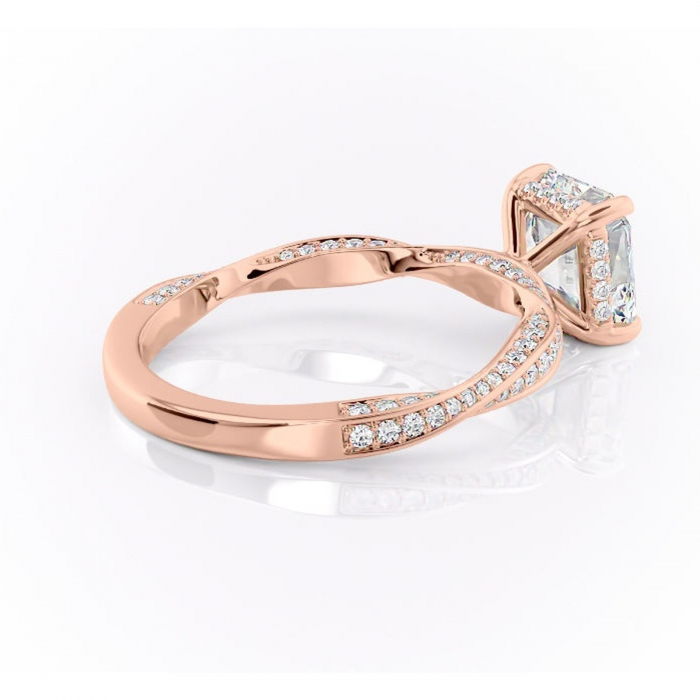 Inel de logodnă Rhea din aur Rose 14kt cu moissanite tăietură asscher – Montură pavé rafinată pentru profil înalt | Personalizează și configurează gratuit online [3]
