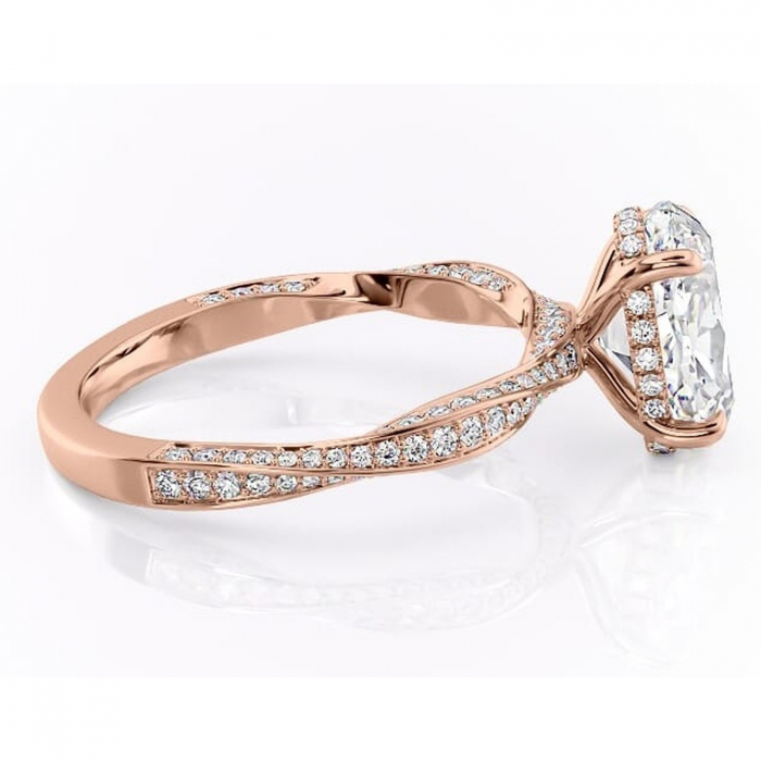 Inel de logodnă Rhea din aur Rose 18kt cu moissanite tăietură ovală – Montură pavé rafinată pentru profil înalt | Personalizează și configurează gratuit online [2]