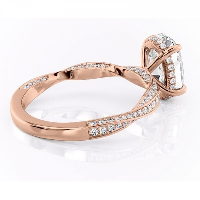 Inel de logodnă Rhea din aur Rose 18kt cu moissanite tăietură ovală – Montură pavé rafinată pentru profil înalt | Personalizează și configurează gratuit online [3]