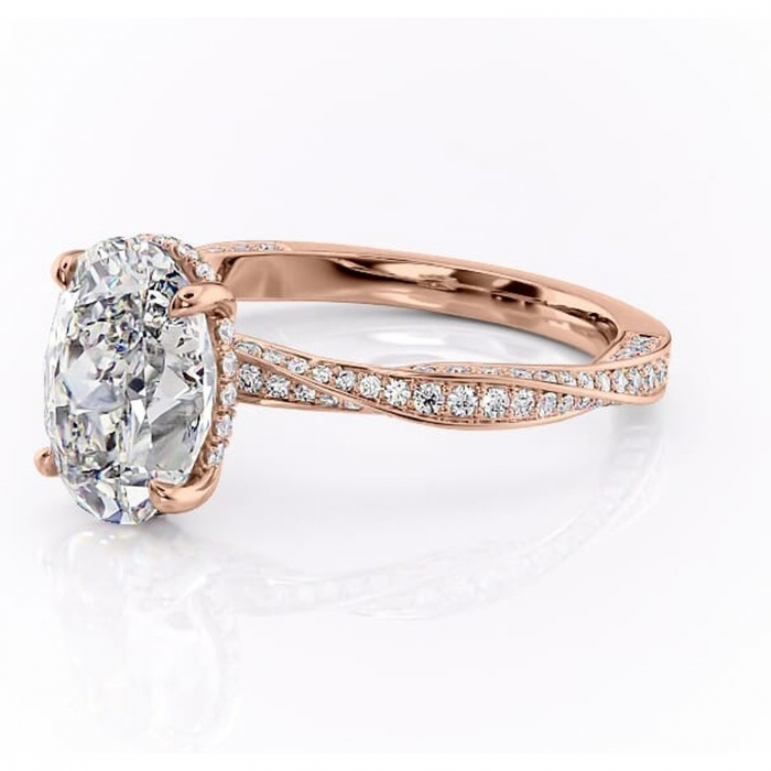 Inel de logodnă Rhea din aur Rose 18kt cu moissanite tăietură ovală – Montură pavé rafinată pentru profil înalt | Personalizează și configurează gratuit online [7]