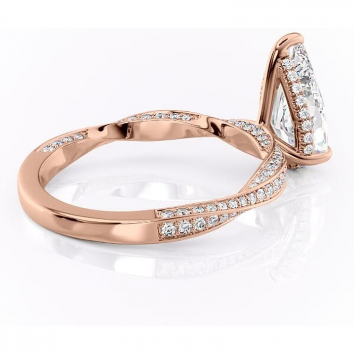 Inel de logodnă Rhea din aur Rose 14kt cu moissanite tăietură pară – Montură pavé rafinată pentru profil înalt | Personalizează și configurează gratuit online [3]