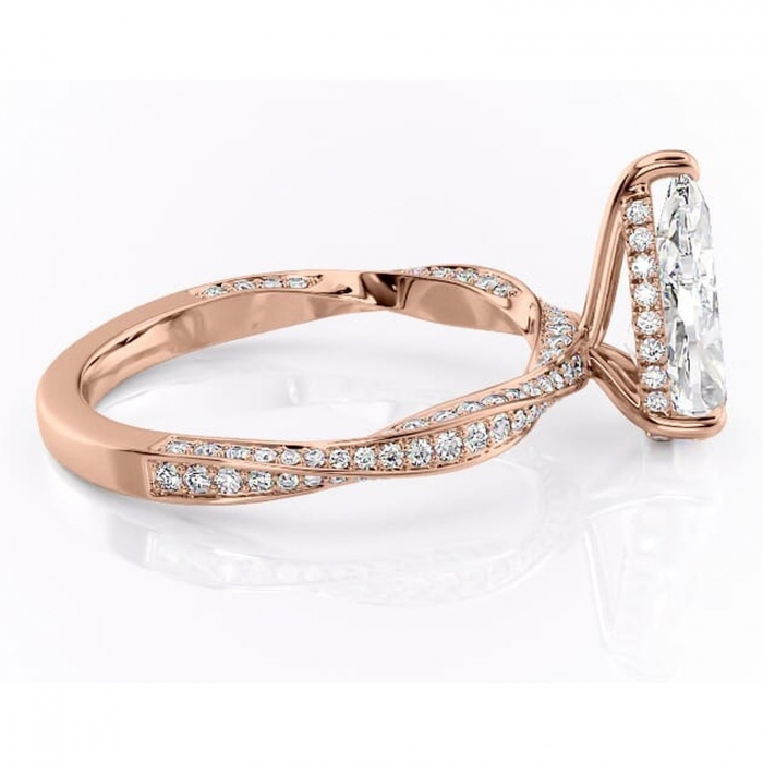 Inel de logodnă Rhea din aur Rose 14kt cu moissanite tăietură pară – Montură pavé rafinată pentru profil înalt | Personalizează și configurează gratuit online [2]