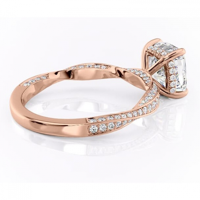 Inel de logodnă Rhea din aur Rose 14kt cu moissanite tăietură pernă – Montură pavé rafinată pentru profil înalt | Personalizează și configurează gratuit online [3]