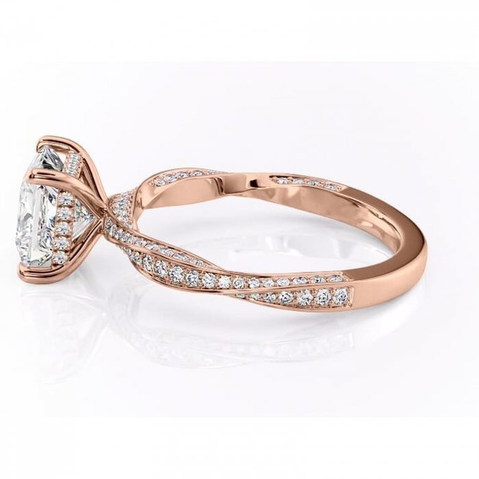 Inel de logodnă Rhea din aur Rose 14kt cu moissanite tăietură princess – Montură pavé rafinată pentru profil înalt | Personalizează și configurează gratuit online [6]