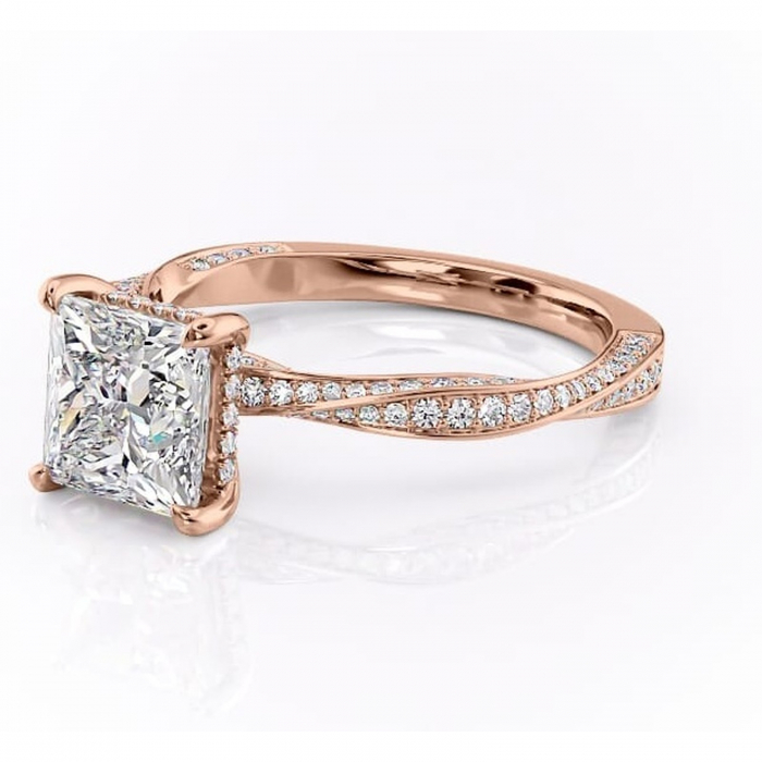 Inel de logodnă Rhea din aur Rose 14kt cu moissanite tăietură princess – Montură pavé rafinată pentru profil înalt | Personalizează și configurează gratuit online [7]