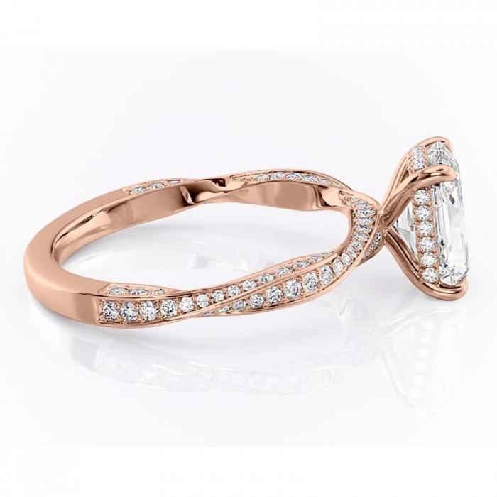 Inel de logodnă Rhea din aur Rose 18kt cu moissanite tăietură radiantă – Montură pavé rafinată pentru profil înalt | Personalizează și configurează gratuit online [2]