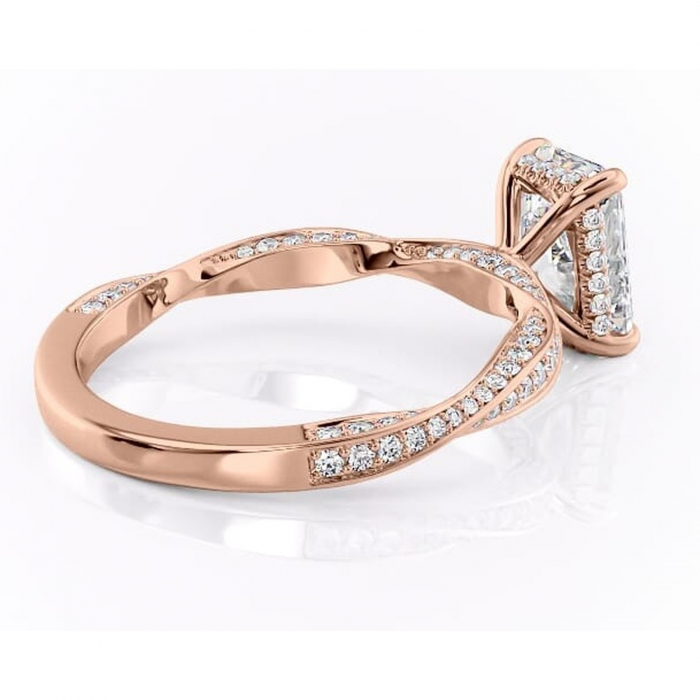 Inel de logodnă Rhea din aur Rose 18kt cu moissanite tăietură radiantă – Montură pavé rafinată pentru profil înalt | Personalizează și configurează gratuit online [3]