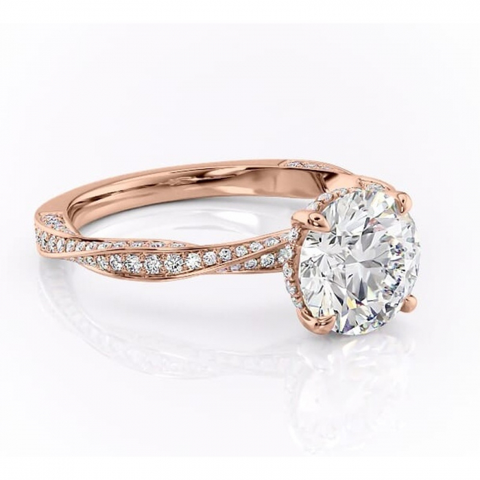 Inel de logodnă Rhea din aur Rose 14kt cu moissanite tăietură rotundă – Montură pavé rafinată pentru profil înalt | Personalizează și configurează gratuit online [1]