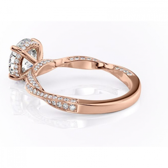 Inel de logodnă Rhea din aur Rose 14kt cu moissanite tăietură rotundă – Montură pavé rafinată pentru profil înalt | Personalizează și configurează gratuit online [5]