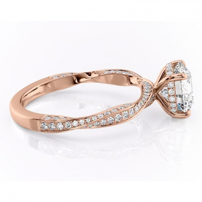 Inel de logodnă Rhea din aur Rose 14kt cu moissanite tăietură rotundă – Montură pavé rafinată pentru profil înalt | Personalizează și configurează gratuit online [2]