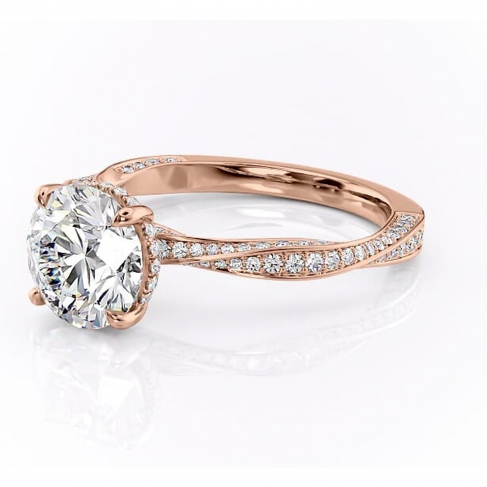 Inel de logodnă Rhea din aur Rose 14kt cu moissanite tăietură rotundă – Montură pavé rafinată pentru profil înalt | Personalizează și configurează gratuit online [7]