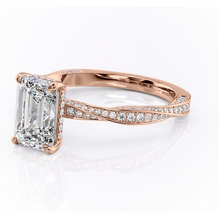 Inel de logodnă Rhea din aur Rose 18kt cu moissanite tăietură smarald – Montură pavé rafinată pentru profil înalt | Personalizează și configurează gratuit online [7]