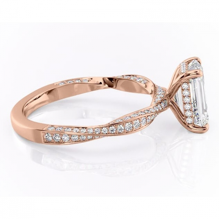 Inel de logodnă Rhea din aur Rose 18kt cu moissanite tăietură smarald – Montură pavé rafinată pentru profil înalt | Personalizează și configurează gratuit online [2]