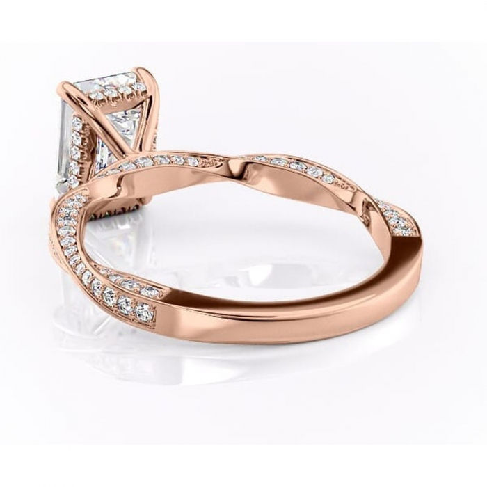 Inel de logodnă Rhea din aur Rose 18kt cu moissanite tăietură smarald – Montură pavé rafinată pentru profil înalt | Personalizează și configurează gratuit online [4]