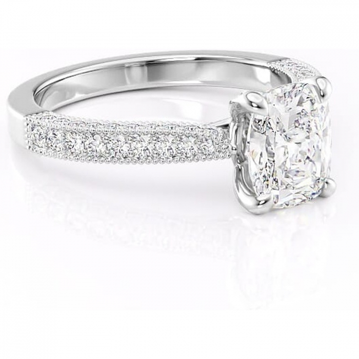 Inel de logodnă Romy din aur Alb 14kt cu moissanite tăietură asscher – Montură pavé rafinată pentru profil înalt | Personalizează și configurează gratuit online [1]