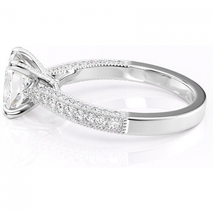 Inel de logodnă Romy din aur Alb 14kt cu moissanite tăietură asscher – Montură pavé rafinată pentru profil înalt | Personalizează și configurează gratuit online [6]