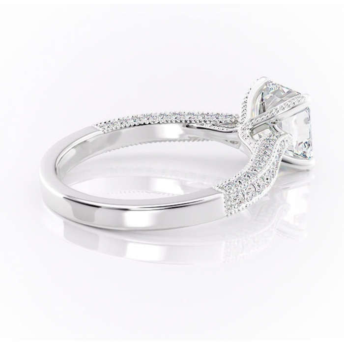 Inel de logodnă Romy din aur Alb 14kt cu moissanite tăietură asscher – Montură pavé rafinată pentru profil înalt | Personalizează și configurează gratuit online [3]