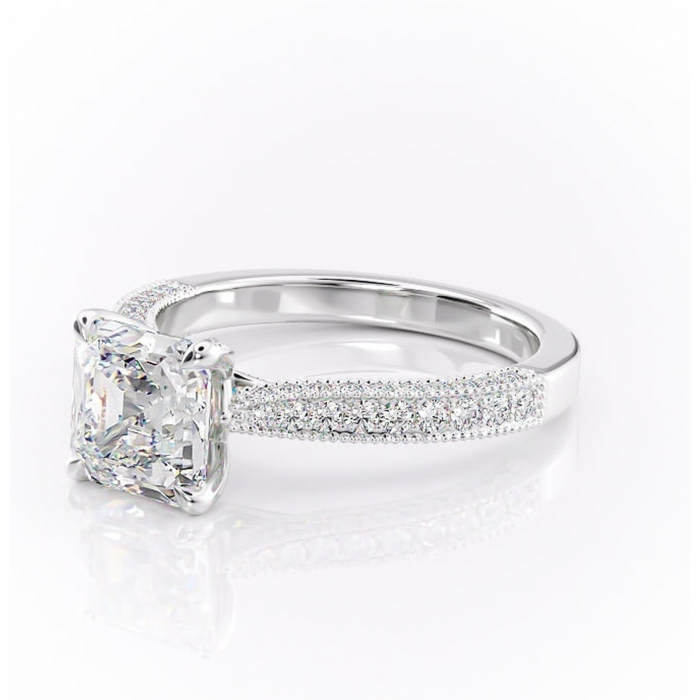 Inel de logodnă Romy din aur Alb 14kt cu moissanite tăietură asscher – Montură pavé rafinată pentru profil înalt | Personalizează și configurează gratuit online [7]